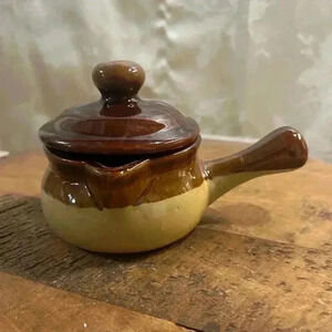 Vintage  Brown Glazed Lidded Soup Crock
